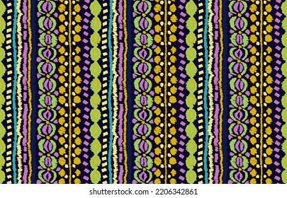 Vector tribal sin fisuras patrón Navajo. Trajo mano de fondo abstracto. Ornamento de damasco geométrico. Frontera Ikat. bordado étnico con hojas y monogramas. Textura vectorial tribal. Patata de folclore sin mar
