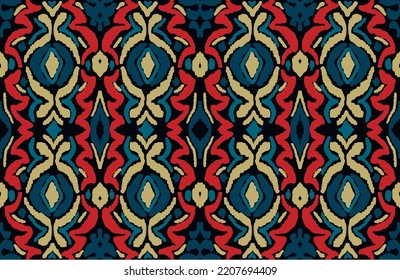 Tribal vector seamless Navajo pattern. Hand drawn abstract background. Geometric damascus ornament. Ikat border. Ethnic embroidery with leaves and monograms. Tribal vector texture. Seamless folk patte