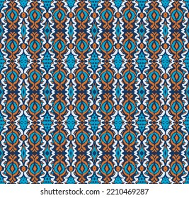 Tribal vector seamless Navajo pattern. Hand drawn abstract background. Geometric damascus ornament. Ikat border. Ethnic embroidery with leaves and monograms. Tribal vector texture. Seamless folk patte