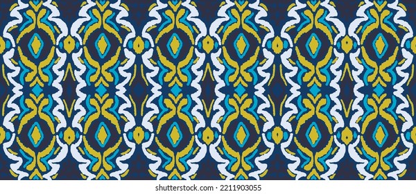 Tribal vector seamless Navajo pattern. Hand drawn abstract background. Geometric damascus ornament. Ikat border. Ethnic embroidery with leaves and monograms. Tribal vector texture. Seamless folk patte