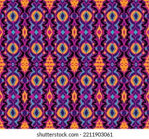 Tribal vector seamless Navajo pattern. Hand drawn abstract background. Geometric damascus ornament. Ikat border. Ethnic embroidery with leaves and monograms. Tribal vector texture. Seamless folk patte