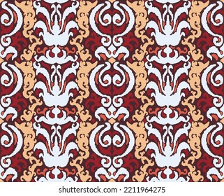 Tribal vector seamless Navajo pattern. Hand drawn abstract background. Geometric damascus ornament. Ikat border. Ethnic embroidery with leaves and monograms. Tribal vector texture. Seamless folk patte