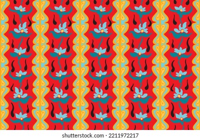 Vector tribal sin fisuras patrón Navajo. Trajo mano de fondo abstracto. Ornamento de damasco geométrico. Frontera Ikat. bordado étnico con hojas y monogramas. Textura vectorial tribal. Patata de folclore sin mar
