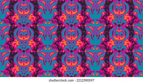 Tribal vector seamless Navajo pattern. Hand drawn abstract background. Geometric damascus ornament. Ikat border. Ethnic embroidery with leaves and monograms. Tribal vector texture. Seamless folk patte