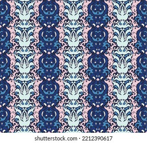 Tribal vector seamless Navajo pattern. Hand drawn abstract background. Geometric damascus ornament. Ikat border. Ethnic embroidery with leaves and monograms. Tribal vector texture. Seamless folk patte