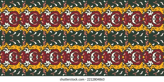 Tribal vector seamless Navajo pattern. Hand drawn abstract background. Geometric damascus ornament. Ikat border. Ethnic embroidery with leaves and monograms. Tribal vector texture. Seamless folk patte