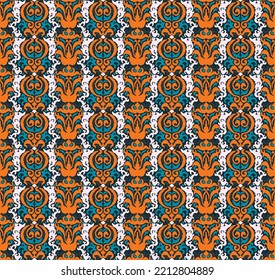 Tribal vector seamless Navajo pattern. Hand drawn abstract background. Geometric damascus ornament. Ikat border. Ethnic embroidery with leaves and monograms. Tribal vector texture. Seamless folk patte