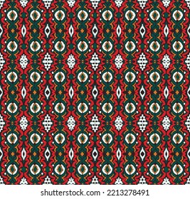 Tribal vector seamless Navajo pattern. Hand drawn abstract background. Geometric damascus ornament. Ikat border. Ethnic embroidery with leaves and monograms. Tribal vector texture. Seamless folk patte