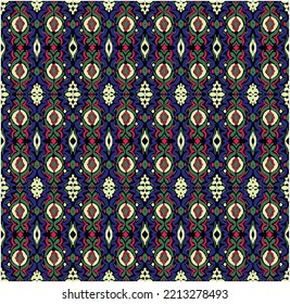 Tribal vector seamless Navajo pattern. Hand drawn abstract background. Geometric damascus ornament. Ikat border. Ethnic embroidery with leaves and monograms. Tribal vector texture. Seamless folk patte