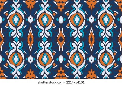 Vector tribal sin fisuras patrón Navajo. Trajo mano de fondo abstracto. Ornamento de damasco geométrico. Frontera Ikat. bordado étnico con hojas y monogramas. Textura vectorial tribal. Patata de folclore sin mar
