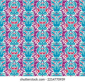 Tribal vector seamless Navajo pattern. Hand drawn abstract background. Geometric damascus ornament. Ikat border. Ethnic embroidery with leaves and monograms. Tribal vector texture. Seamless folk patte