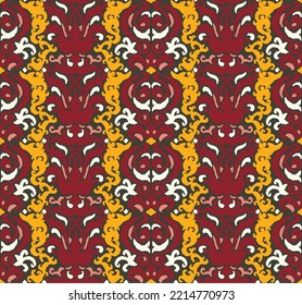 Tribal vector seamless Navajo pattern. Hand drawn abstract background. Geometric damascus ornament. Ikat border. Ethnic embroidery with leaves and monograms. Tribal vector texture. Seamless folk patte