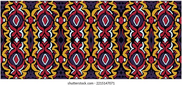 Tribal vector seamless Navajo pattern. Hand drawn abstract background. Geometric damascus ornament. Ikat border. Ethnic embroidery with leaves and monograms. Tribal vector texture. Seamless folk patte
