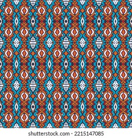 Tribal vector seamless Navajo pattern. Hand drawn abstract background. Geometric damascus ornament. Ikat border. Ethnic embroidery with leaves and monograms. Tribal vector texture. Seamless folk patte