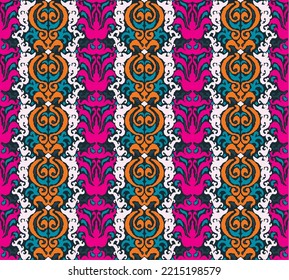 Tribal vector seamless Navajo pattern. Hand drawn abstract background. Geometric damascus ornament. Ikat border. Ethnic embroidery with leaves and monograms. Tribal vector texture. Seamless folk patte