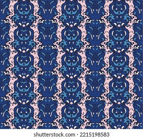 Vector tribal sin fisuras patrón Navajo. Trajo mano de fondo abstracto. Ornamento de damasco geométrico. Frontera Ikat. bordado étnico con hojas y monogramas. Textura vectorial tribal. Patata de folclore sin mar