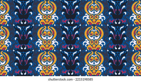Tribal vector seamless Navajo pattern. Hand drawn abstract background. Geometric damascus ornament. Ikat border. Ethnic embroidery with leaves and monograms. Tribal vector texture. Seamless folk patte