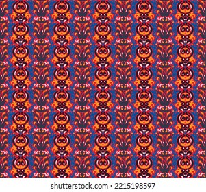 Tribal vector seamless Navajo pattern. Hand drawn abstract background. Geometric damascus ornament. Ikat border. Ethnic embroidery with leaves and monograms. Tribal vector texture. Seamless folk patte