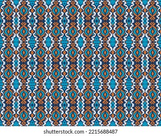 Tribal vector seamless Navajo pattern. Hand drawn abstract background. Geometric damascus ornament. Ikat border. Ethnic embroidery with leaves and monograms. Tribal vector texture. Seamless folk patte
