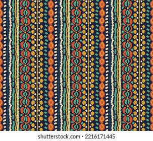 Tribal vector seamless Navajo pattern. Hand drawn abstract background. Geometric damascus ornament. Ikat border. Ethnic embroidery with leaves and monograms. Tribal vector texture. Seamless folk pattern
