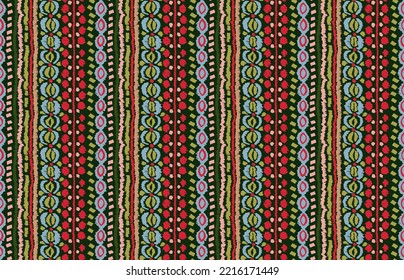 Tribal vector seamless Navajo pattern. Hand drawn abstract background. Geometric damascus ornament. Ikat border. Ethnic embroidery with leaves and monograms. Tribal vector texture. Seamless folk pattern