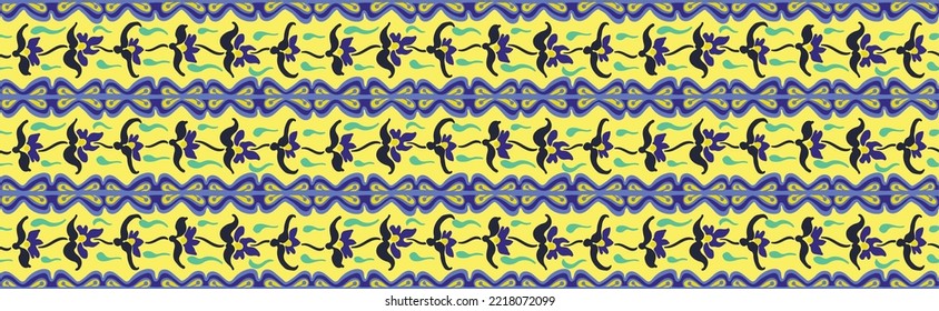 Tribal vector seamless Navajo pattern. Hand drawn abstract background. Geometric damascus ornament. Ikat border. Ethnic embroidery with leaves and monograms. Tribal vector texture. Seamless folk patte