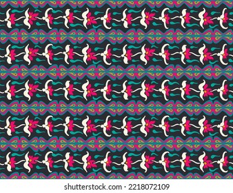 Tribal vector seamless Navajo pattern. Hand drawn abstract background. Geometric damascus ornament. Ikat border. Ethnic embroidery with leaves and monograms. Tribal vector texture. Seamless folk patte