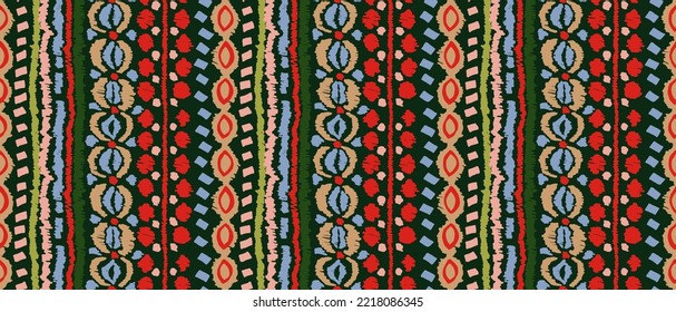 Tribal vector seamless Navajo pattern. Hand drawn abstract background. Geometric damascus ornament. Ikat border. Ethnic embroidery with leaves and monograms. Tribal vector texture. Seamless folk patte