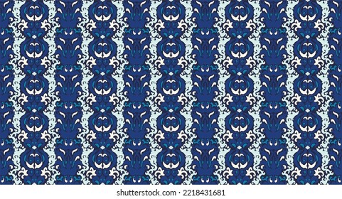 Vector tribal sin fisuras patrón Navajo. Trajo mano de fondo abstracto. Ornamento de damasco geométrico. Frontera Ikat. bordado étnico con hojas y monogramas. Textura vectorial tribal. Patata de folclore sin mar