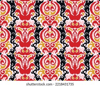 Tribal vector seamless Navajo pattern. Hand drawn abstract background. Geometric damascus ornament. Ikat border. Ethnic embroidery with leaves and monograms. Tribal vector texture. Seamless folk patte