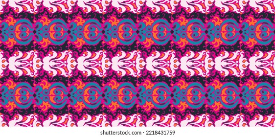 Tribal vector seamless Navajo pattern. Hand drawn abstract background. Geometric damascus ornament. Ikat border. Ethnic embroidery with leaves and monograms. Tribal vector texture. Seamless folk patte