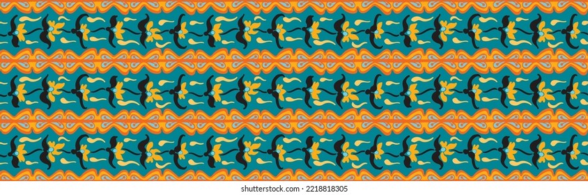 Tribal vector seamless Navajo pattern. Hand drawn abstract background. Geometric damascus ornament. Ikat border. Ethnic embroidery with leaves and monograms. Tribal vector texture. Seamless folk patte