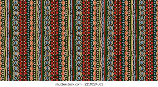 Vector tribal sin fisuras patrón Navajo. Trajo mano de fondo abstracto. Ornamento de damasco geométrico. Frontera Ikat. bordado étnico con hojas y monogramas. Textura vectorial tribal. Patata de folclore sin mar