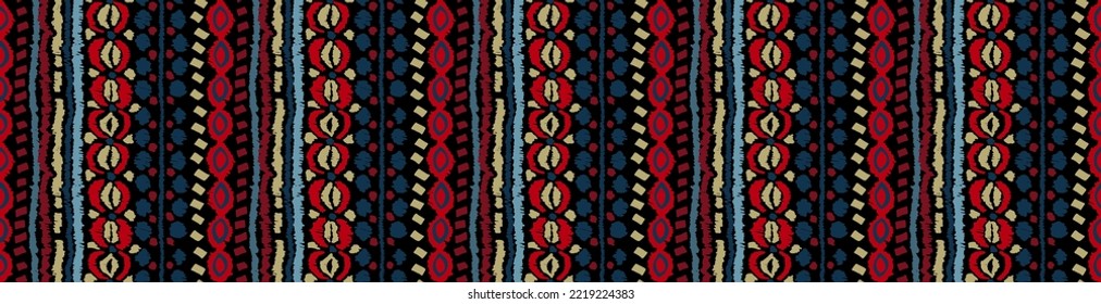 Tribal vector seamless Navajo pattern. Hand drawn abstract background. Geometric damascus ornament. Ikat border. Ethnic embroidery with leaves and monograms. Tribal vector texture. Seamless folk patte