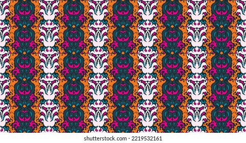 Tribal vector seamless Navajo pattern. Hand drawn abstract background. Geometric damascus ornament. Ikat border. Ethnic embroidery with leaves and monograms. Tribal vector texture. Seamless folk patte