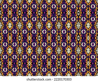 Tribal vector seamless Navajo pattern. Hand drawn abstract background. Geometric damascus ornament. Ikat border. Ethnic embroidery with leaves and monograms. Tribal vector texture. Seamless folk patte