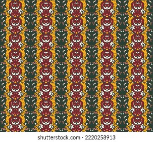 Tribal vector seamless Navajo pattern. Hand drawn abstract background. Geometric damascus ornament. Ikat border. Ethnic embroidery with leaves and monograms. Tribal vector texture. Seamless folk patte