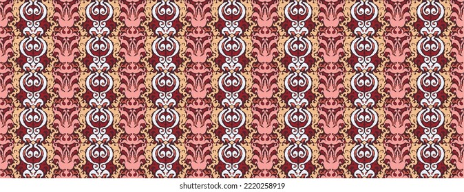 Tribal vector seamless Navajo pattern. Hand drawn abstract background. Geometric damascus ornament. Ikat border. Ethnic embroidery with leaves and monograms. Tribal vector texture. Seamless folk patte