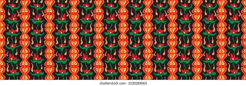 Stamm Vektor nahtlose Navajo Muster. Handgezeichnet abstrakter Hintergrund. Geometrisches Damaskus-Ornament. Ikat Grenze. Ethnische Stickerei mit Blättern und Monogrammen. Stammesvektorstruktur. Nahtlose Volkspartei