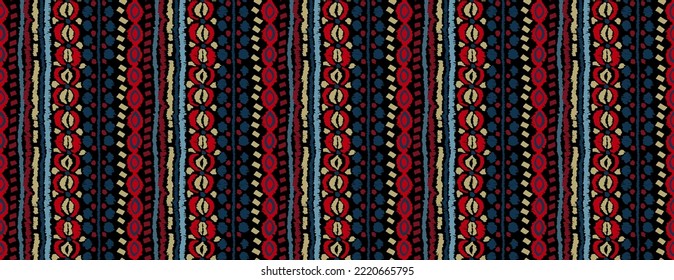 Tribal vector seamless Navajo pattern. Hand drawn abstract background. Geometric damascus ornament. Ikat border. Ethnic embroidery with leaves and monograms. Tribal vector texture. Seamless folk patte