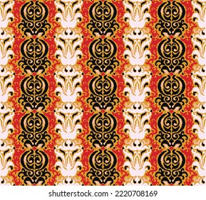 Tribal vector seamless Navajo pattern. Hand drawn abstract background. Geometric damascus ornament. Ikat border. Ethnic embroidery with leaves and monograms. Tribal vector texture. Seamless folk patte