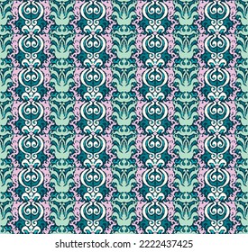 Tribal vector seamless Navajo pattern. Hand drawn abstract background. Geometric damascus ornament. Ikat border. Ethnic embroidery with leaves and monograms. Tribal vector texture. Seamless folk patte