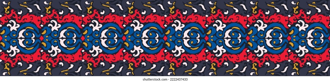 Tribal vector seamless Navajo pattern. Hand drawn abstract background. Geometric damascus ornament. Ikat border. Ethnic embroidery with leaves and monograms. Tribal vector texture. Seamless folk patte