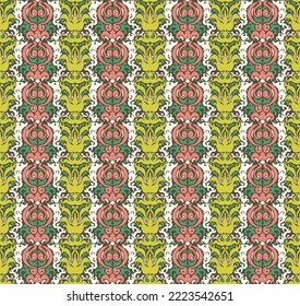 Tribal vector seamless Navajo pattern. Hand drawn abstract background. Geometric damascus ornament. Ikat border. Ethnic embroidery with leaves and monograms. Tribal vector texture. Seamless folk patte