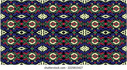 Tribal vector seamless Navajo pattern. Hand drawn abstract background. Geometric damascus ornament. Ikat border. Ethnic embroidery with leaves and monograms. Tribal vector texture. Seamless folk patte