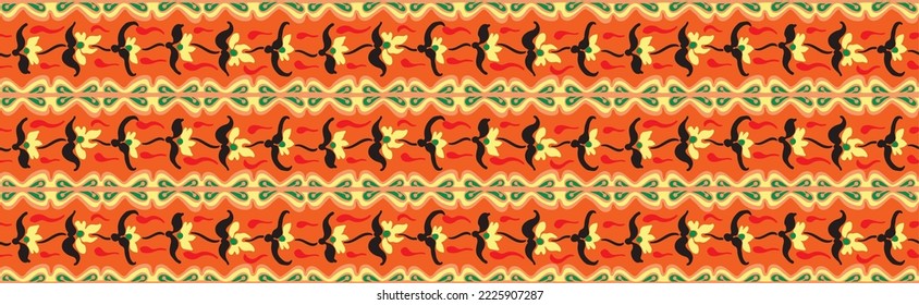 Tribal vector seamless Navajo pattern. Hand drawn abstract background. Geometric damascus ornament. Ikat border. Ethnic embroidery with leaves and monograms. Tribal vector texture. Seamless folk patte