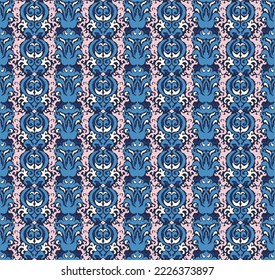 Vector tribal sin fisuras patrón Navajo. Trajo mano de fondo abstracto. Ornamento de damasco geométrico. Frontera Ikat. bordado étnico con hojas y monogramas. Textura vectorial tribal. Patata de folclore sin mar