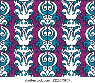 Tribal vector seamless Navajo pattern. Hand drawn abstract background. Geometric damascus ornament. Ikat border. Ethnic embroidery with leaves and monograms. Tribal vector texture. Seamless folk patte