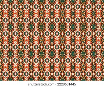 Tribal vector seamless Navajo pattern. Hand drawn abstract background. Geometric damascus ornament. Ikat border. Ethnic embroidery with leaves and monograms. Tribal vector texture. Seamless folk patte