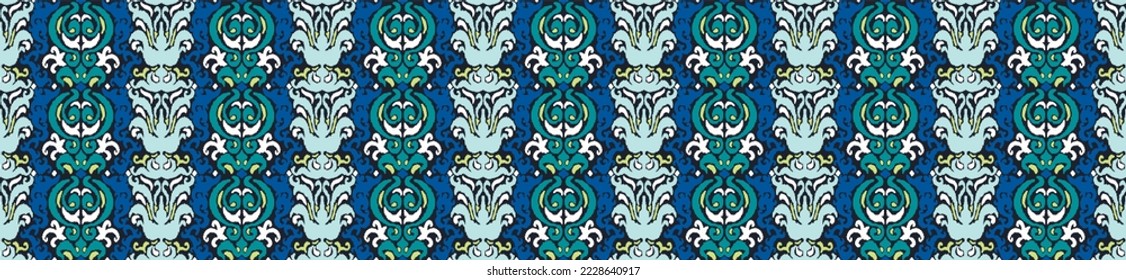 Tribal vector seamless Navajo pattern. Hand drawn abstract background. Geometric damascus ornament. Ikat border. Ethnic embroidery with leaves and monograms. Tribal vector texture. Seamless folk patte